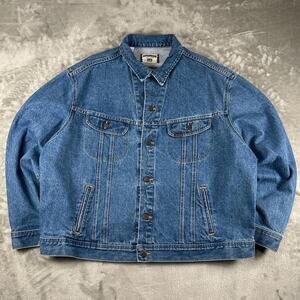 Vintage Lee Authentic Jacket Mens XXL Denim Trucker Jacket Blue 100% Cotton